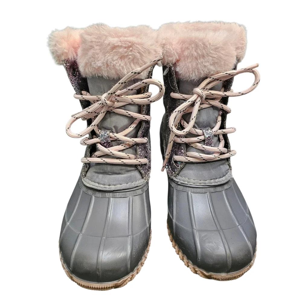 Alpine Woods Gray & Pink Fur-Lined Snowbunny Boots With Glitter Accents Sz3